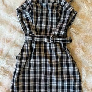 Hollister Strapless Plaid Dress in Black and White
